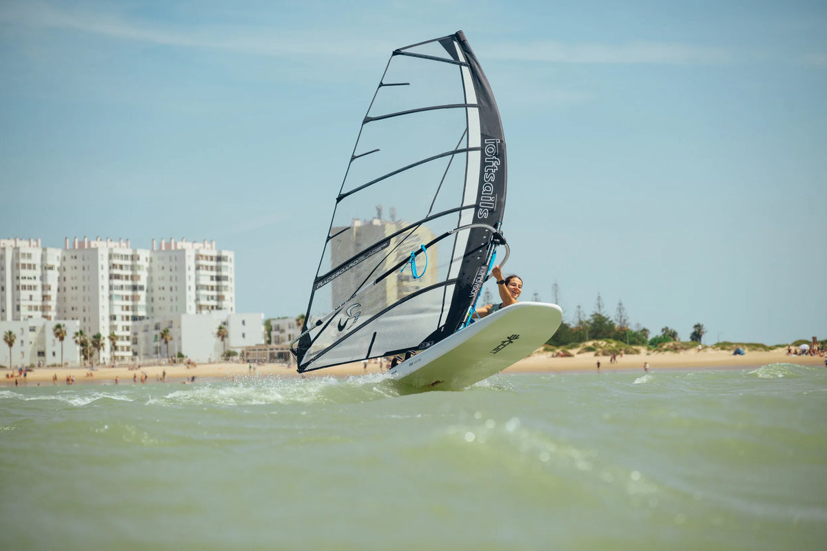 Raceboardblade OD sailed at speed off the Cadiz beach